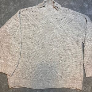 Cozy Cable Knit Sweater Mock Neck Gray Textured Diamond Pullover Milan Kiss L